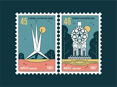 Stamp set No.1 badge branding brush building city design flat illustration location mail memorial monument nature old outdoor outline outside postage postmark visual style