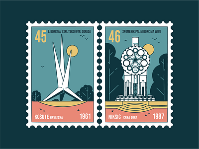 Stamp set No.1 badge branding brush building city design flat illustration location mail memorial monument nature old outdoor outline outside postage postmark visual style