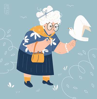 granny bird blue grandmother granny portrait sky vector white bird