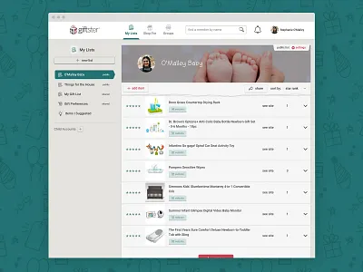 Giftster.com wish list gift registry list product design ui ux web design website design
