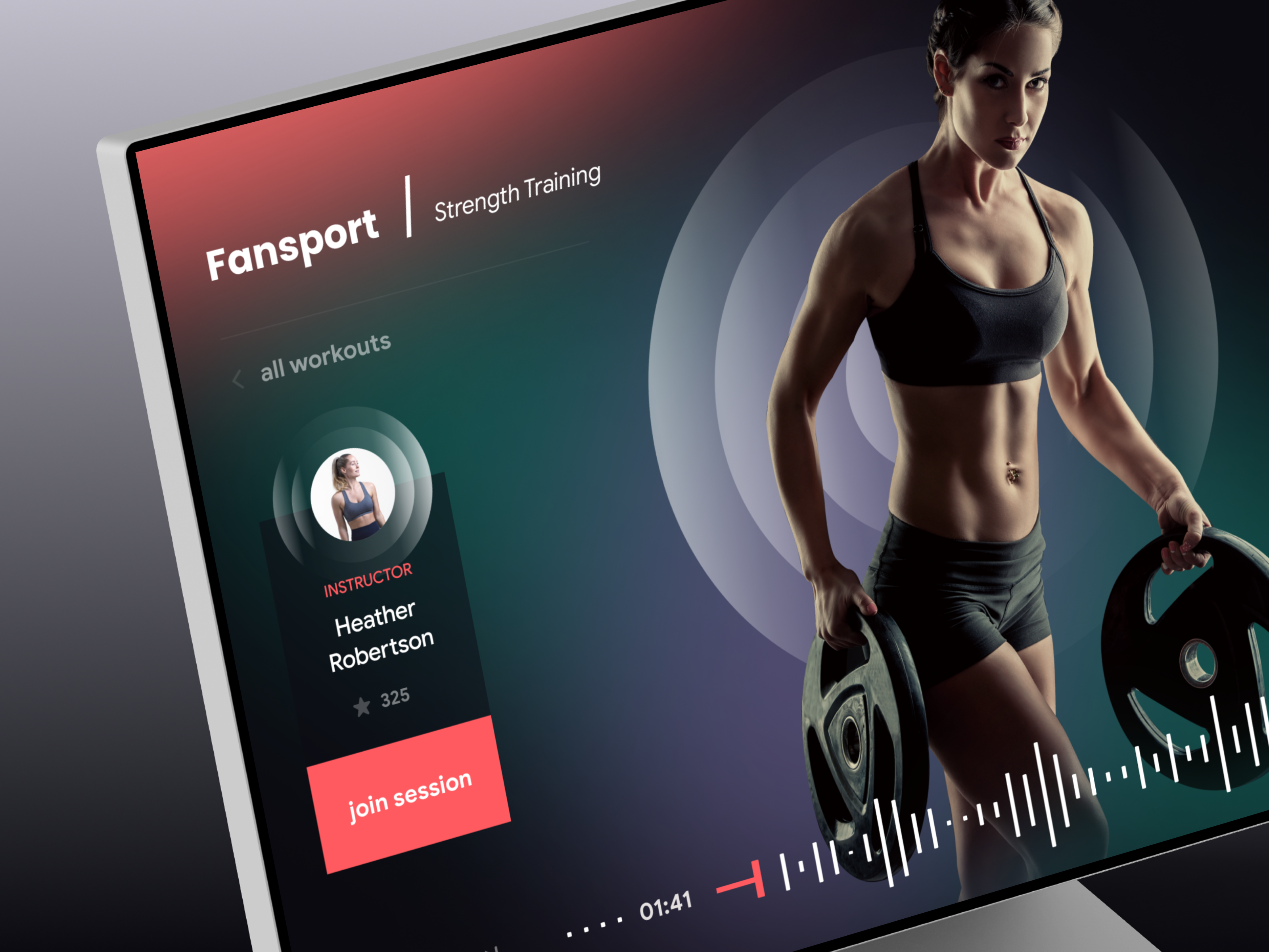 Fansport — live workouts | dark mode design product ui