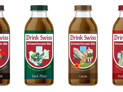 Drink Swiss Chocolate Milk Bottle Label branding design graphic design illustration label swiss typography vector