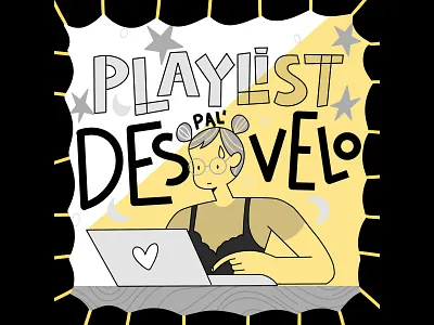 Work At night playlist cover designer flat grey greyscale ilustration millenial music overnight playlist procreate wah work workathome workingwoman