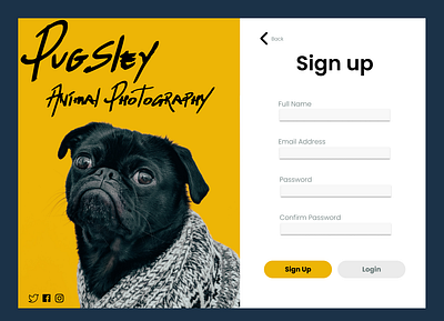 Animal Photography Sign Up Page app design typography ui ux