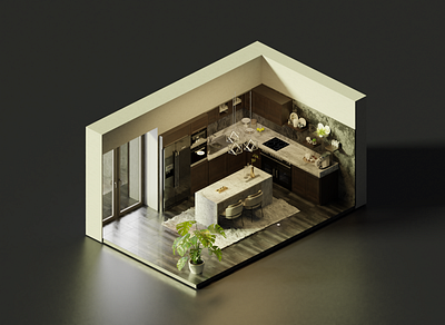 Isometric Kitchen 3d 3d art blender interior realistic