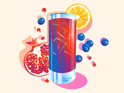 Pomegranate Lemon Blueberry Mocktail beverage cocktail draw drawing drink editorial editorial illustration food fruit gradient illustration jordan kay juice mocktail noise recipe texture wine