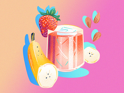 Strawberry Banana Almond Mocktail beverage cocktail drawing drink editorial editorial illustration food food and drink gradient illustration jordan kay juice limited color mocktail noise texture