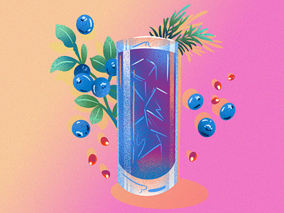 Blueberry Pomegranate Mocktail beverage blueberries cocktail drawing drink editorial editorial illustration food fruit gradient illustration jordan kay juice limited color mocktail noise texture