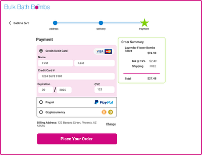 Payment Page, Bath Bombs E-Commerce Site bath bathbombs cryptocurrency design desktop ecommerce logo ui uiux ux