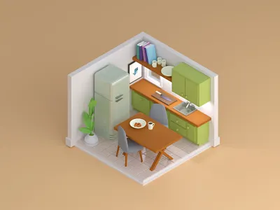 Little Kitchen Diorama 3d blender diorama home house isometric kitchen modelling props render room tiny world