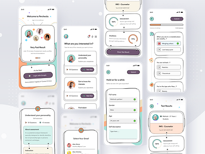 Personality Test App app card clean design illustration ios login mobile personality profile test ui