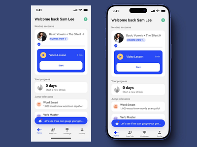 Language Learning App Redesign app design course view digital design e learning education app innovative learning language skills mobile app online classes progress check redesign review simple ui study tutoring user experience verb master video lessons visual design word smart