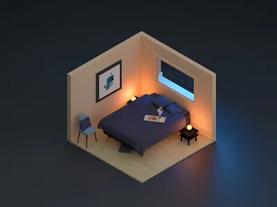 Little Bedroom 3d bed bedroom blender diorama illustration isometric lights night render room scene