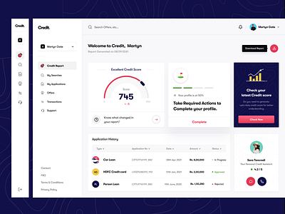 Credit Score Web UI app branding chart credit score dashboard data design illustration ios landing page logo menu minimal navigation profile report ui web