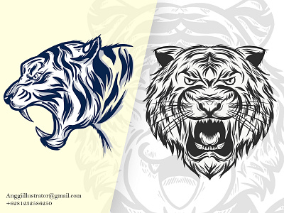 Hand Drawn Tiger Head Vector Illustration animal black cartoon design doodle hand drawn illustration tiger vector white wildlife