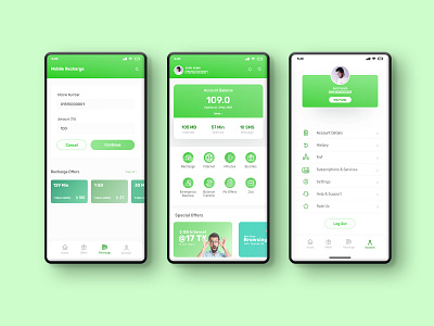 Telecom service self-care app UI design adobe xd amirgrafix amirislam android app design app design app ui design clean app design graphic design mobile app ui uiux