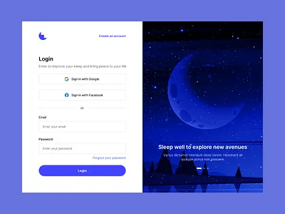 Sleepwell Login page dashboard dashboard app design landing landing page design landing page ui login form login page modern onboarding saas saas landing page saas website sign up ui