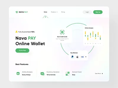 Wallet – landing page banking blockchain card clean credit daily ui design designer glass interface minimal mobile ui mockup payment ux wallet web design website
