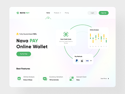 Wallet – landing page banking blockchain card clean credit daily ui design designer glass interface minimal mobile ui mockup payment ux wallet web design website