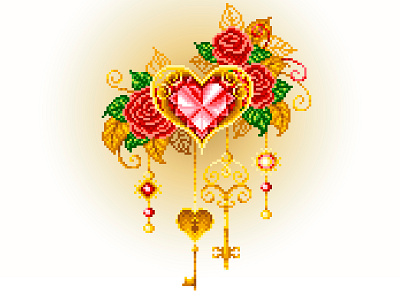 Pixel Art illustration design gold graphicdesign heart illustration illustration art keys love pixel art pixelart pixelartist pixels