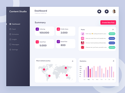 Content Studio - Dashboard admin app admin dashboard clean clean ui content dashboard dashboard app dashboard content design design app minimalist ui admin uidesign ux ui ux design