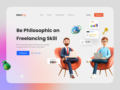 Freelance Agecny Landing Page UI 3d illustration agency website freelance website freelancer illustration landing page onliine marketplce popular shot sayedur trendy ui uiux visual design web design