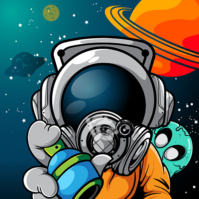 SPRAY THE UNIVERSE art astronaut branding character design doodle illustration logo vector