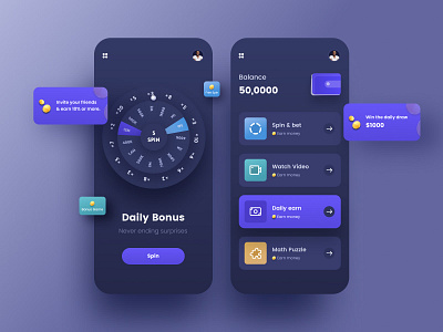 Daily Bonus and Marketing App app app design application branding card cards cards ui design earn figma free freebie illustration logo money ui ux watch web web development