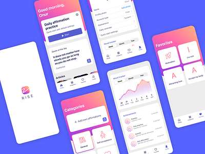 Affirmation app design | Rise app affirmation app calm design gradient hig ios meditation mindset mobile trendy design ui ux