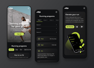 Mas Runner app (part 3) website mobile responsive design adaptive coach community dark exercises fitness gym health icons interface program responsive running schedule sport trainings ui ux web