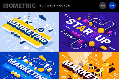 Isometric Business Words 3d 3d animation 3d illustration abstract banner banners concept creative illustration isometric page social social media social media template startup technology web design web development website word