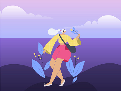 Lady with flower illustration beautiful young girl female feminism flower girl illustration illustrations lady plant walk woman