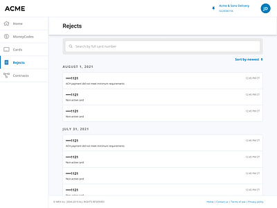 Transaction rejects details list rejects transactions ui ux