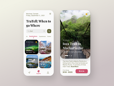 TraTell ; When to go Where app design journey mobile ticket time travel traveler trip ui weather