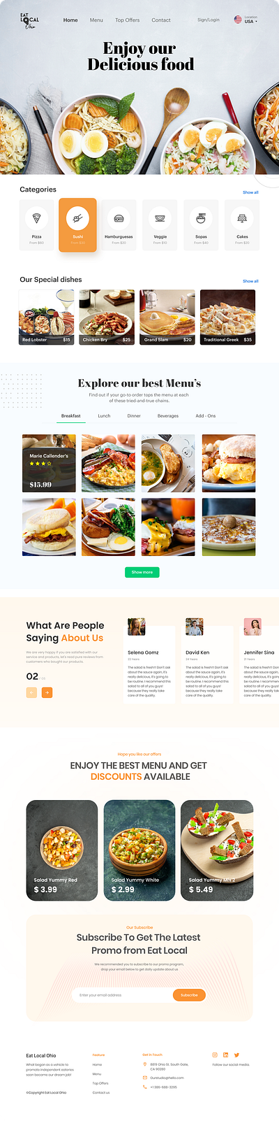 Landing Page for Restaurant design ui website