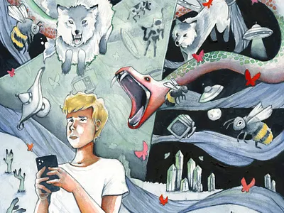 The Day the Saucers Came illustration neil gaiman painting watercolor watercolour