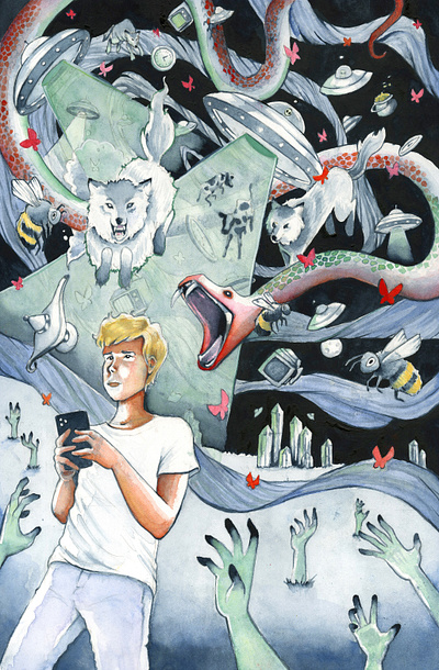 The Day the Saucers Came illustration neil gaiman painting watercolor watercolour