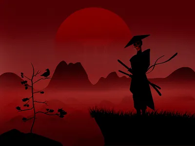 Dead Ronin 2d illustration apple pencil character flat illustration japan japanese japanese gates landscape mountains procreate red ronin samurai skull torii