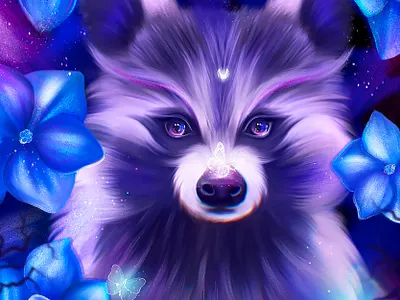 Magic raccoon animals artist artwork butterflies cartoon cartoon character character enchantment magic magic raccoon magical animals moonlight night procreate raccoon sorcery