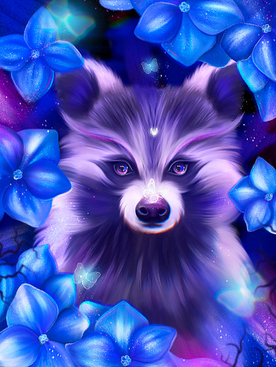Magic raccoon animals artist artwork butterflies cartoon cartoon character character enchantment magic magic raccoon magical animals moonlight night procreate raccoon sorcery