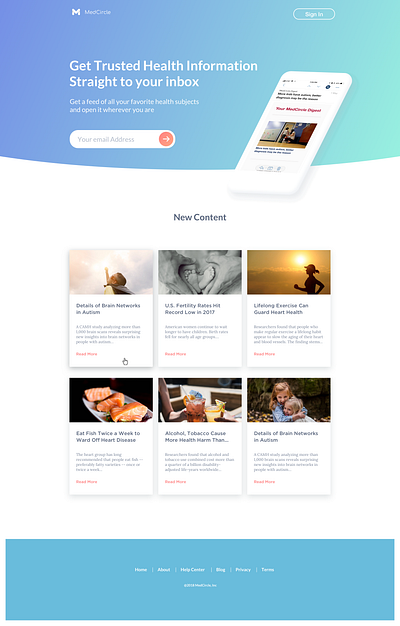 Website for MedCircle blue branding content design home page illustration logo medical mobile responsive typography ui ux vector website