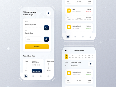 Bus Ticket Booking App - UI Design app bus ticket booking design mobile app ui ui design ux ux design