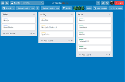 Full Stack Trello Board Clone design developer freelancer html css javascript nodejs reactjs software engineer typescript