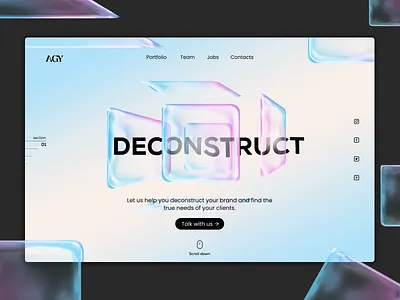 Deconstruct | Landing page branding concept dailyui design gradient graphicdesign iridescent landing page minimal ui uidesign ux webpage website
