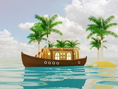 kettuvallam 3d 3d art 3d artist 3dart blender3d boat design graphic design house boat illustration india logo lowpoly3d photoshop uidesign