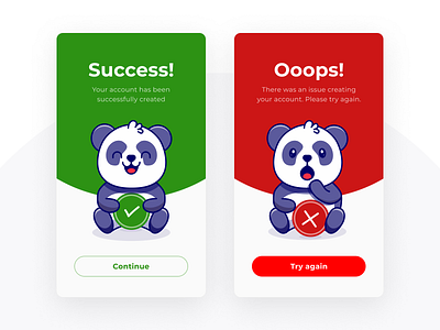 Flash Message! app bear branding dailyui11 design figma flash message (errorsuccess) graphic design green illustration panda phone red smile ui ux vector