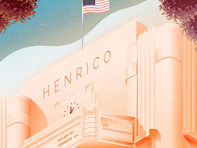 Autumn in the Henrico Theatre architecture art deco art deco architecture art deco style building henrico theater illustration isometric