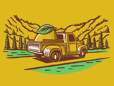 Lemon-Aid farm forest giant illustration lemon moonshine mountain packaging pickup pine road tree truck