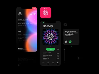 MINDFULLY Branding art black branding concept conceptual dark darkness design digital geometry graphic design lightness logo mindfully sound ui uxdesign