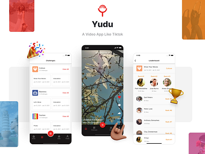 Yudu - A video app like TikTok adobe xd app app design appdevelopmentcompany creative design entertainmentapp interactive design livevideoapp onlinechallenges onlinevideoapp photoapp uiuxdesign videochallengeapp videostreaming webmobtech